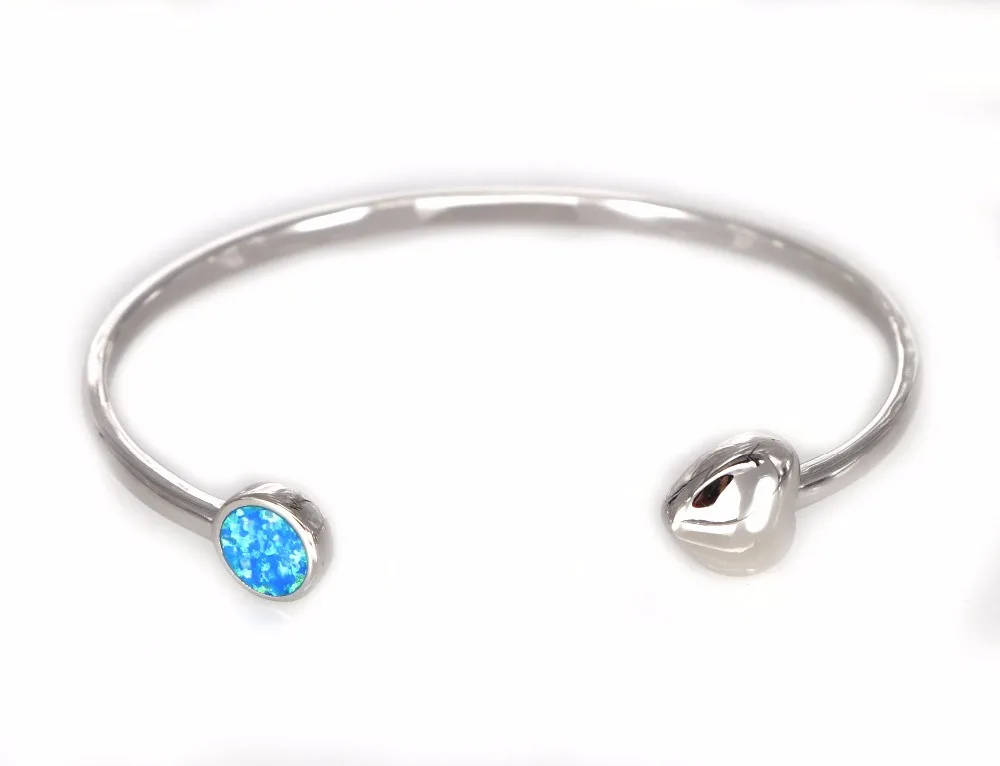 

JLZ-051 New design blue fire opal bangle bracelet with heart shape top quality jewelry factory cuffs men and ladies lover gilfts