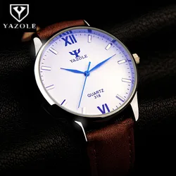 Yazole relógio masculino de vidro azul, relógio impermeável de couro, moda masculina