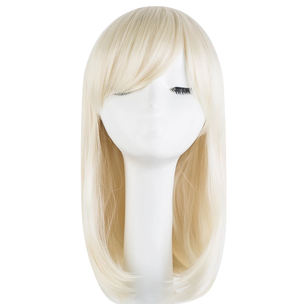 Fei-Show Synthetic Heat Resistant Fiber Medium Wavy Black Halloween Hairpieces Fringe Bangs Cosplay Costume Carnival Blonde Wig