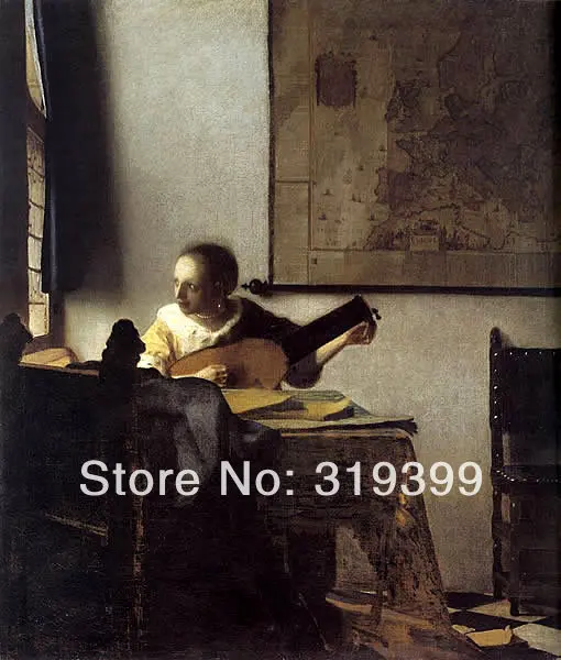 

Johannes Vermeer 100% handmade Linen Canvas Oil Painting Reproduction,Woman with a Lute near a Window ,Free DHL,Old Master Paint