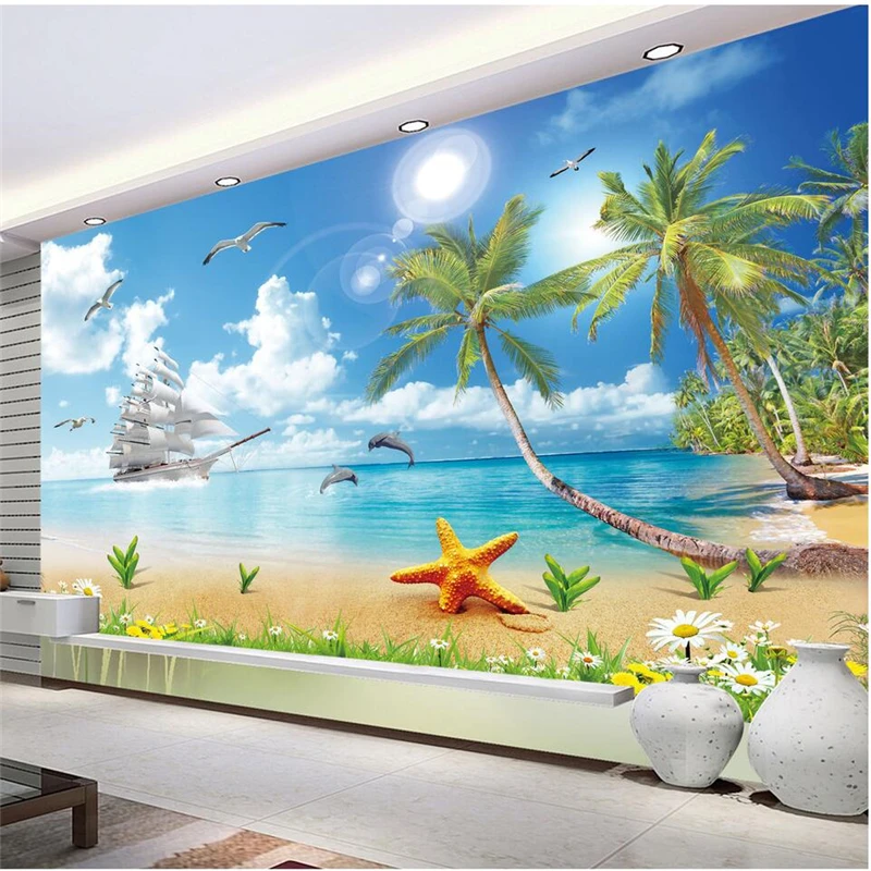 wellyu обои   custom wallpaper Sea view love sea coconut tree landscape picture Maldives TV backdrop wall papier peint behang