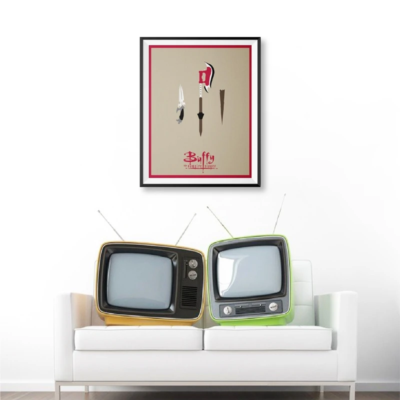 Buffy the Vampire Slayer Poster Minimal Art Print Scythe Knife Wooden Stake Buffy Wall Art Painting 90s TV Show Poster Pictures