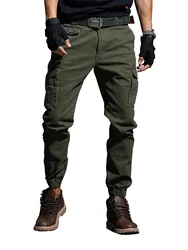 New men's pants Elastic foot close Skinny Pants Tactical military Men's Cargo Pants Multi-pocket Overalls  (No Belt)
