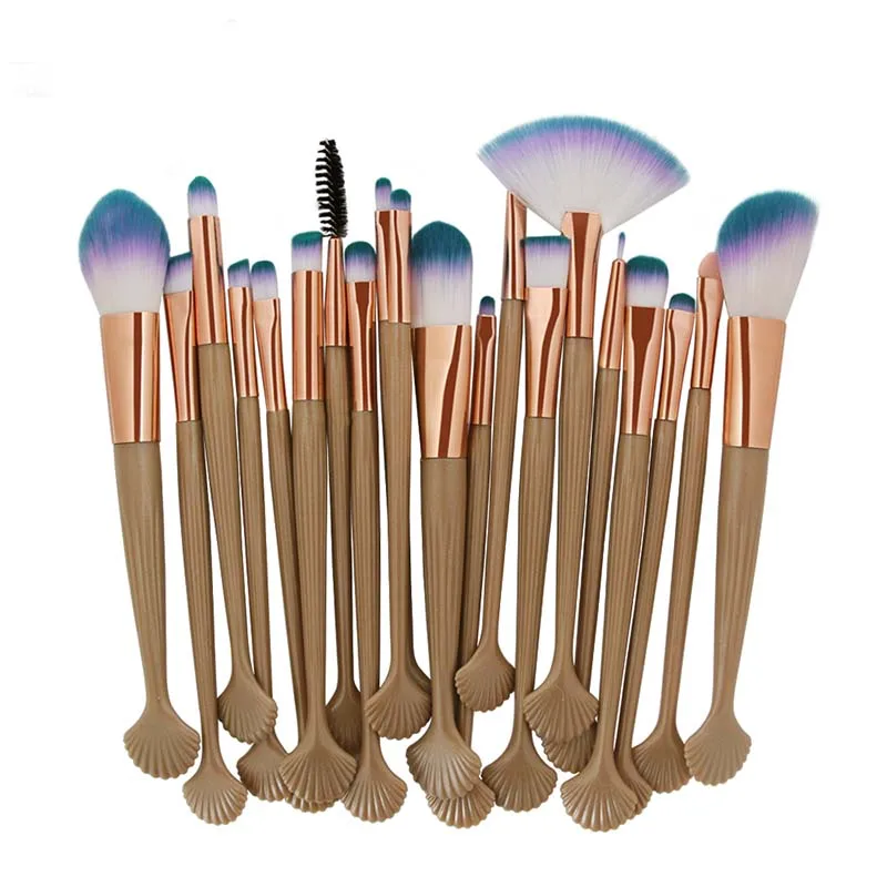 New design Shell Cosmetic Make up brushes 20pcs/set Professional Soft Facial Powder Foundation Makeup Brush Set & kits 15 colors