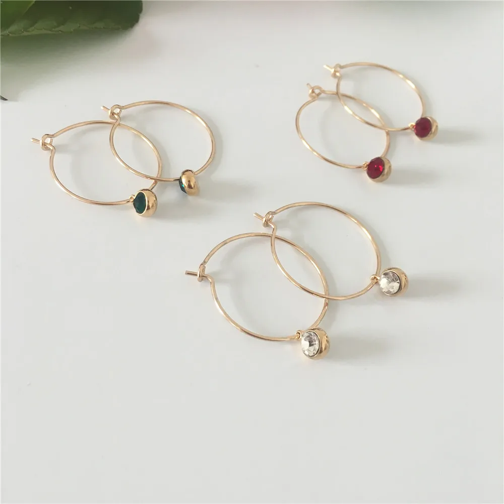 Korean Style Lovely Women Hoop Earrings Gold Color Hoop with Small Cute Stone Charm Earrings for Girl and Mom Best Gift