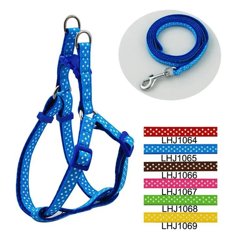 Polka Dot Nylon Dog Harness and Lead Leash Set No Pull for Medium Dogs 6 Colors