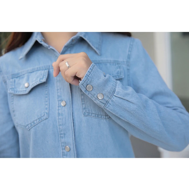 Long Denim Jacket Women 2018 New Arrived Women\'s Jeans Jackets Soild Female Coat Casual Turn Down Collar Women Outwear XZ387