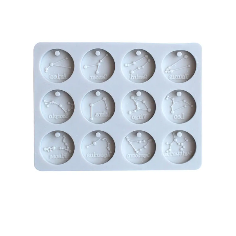 12 Constellations Round Tags Silicone Mold Aromatherapy Wax Tablet Silicone Mould For Car Pendant Gypsum Plaster Molds view 2
