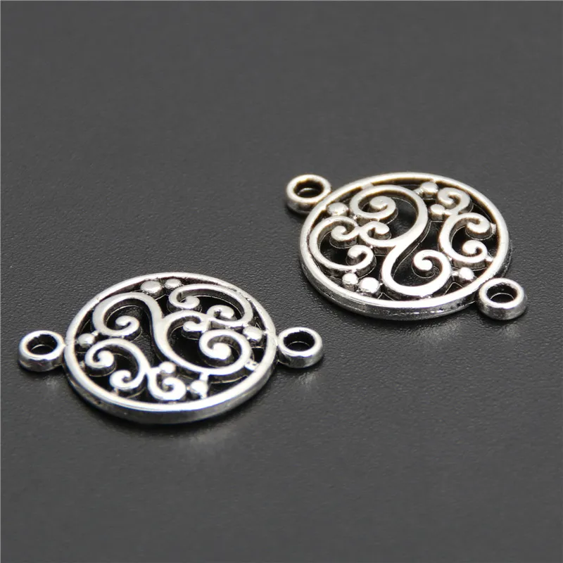 50pcs  Silver Color Filigree Flower Round Connector Pendant Fit Bracelet Necklace Jewelry Finding A2617