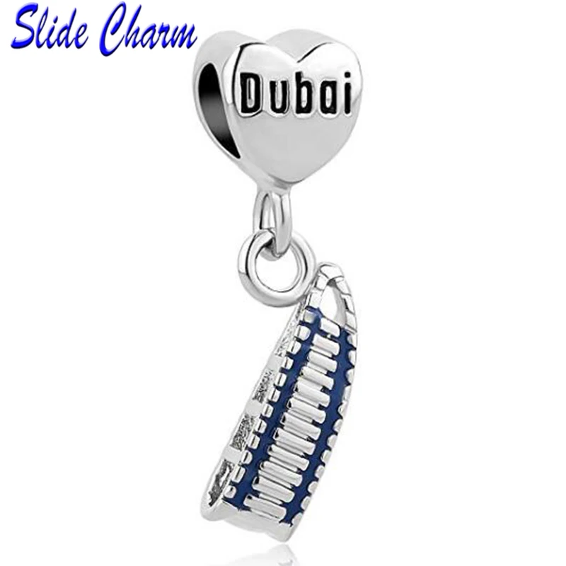 2023 New Blue  Building Fashion Accessories Dubai Famous Sailing Hotel Pendant Charm Bead Fit Pandora Bracelet Free Shippin