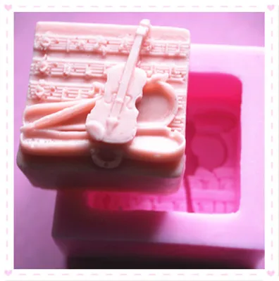 Silicone soap mold C024 Lovely violin pattern square shape fondant cake chocolate clay mould wholesale mould tools