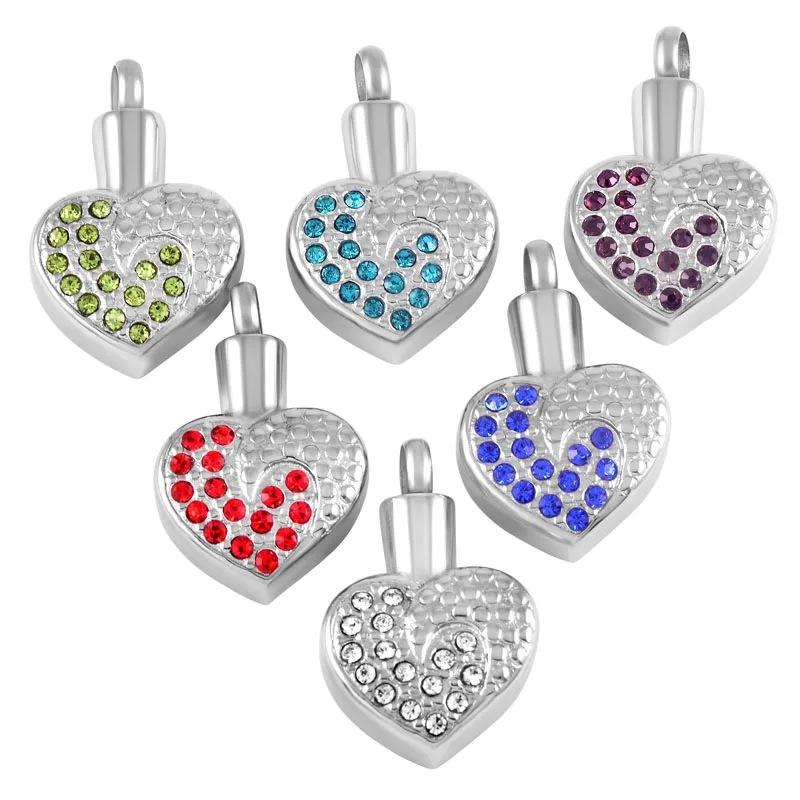 IJD9153 Hold Multi-colored  Crystal Heart Cremation Urn necklaces you can put ashes in - Engravable Memorial Jewelry For Women