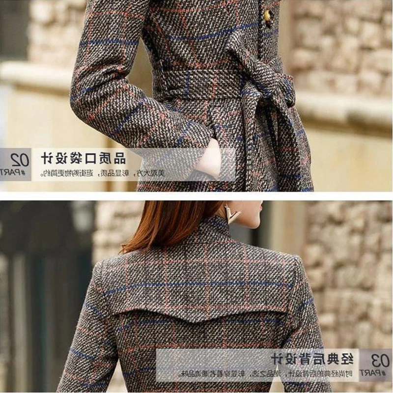 2025 สตรียาวเสื้อขนสัตว์ฤดูหนาวเกาหลีคลาสสิกOuterwear Elegant Checkered Windbreakerแจ็คเก็ตหญิงเสื้อผ้าแฟชั่น