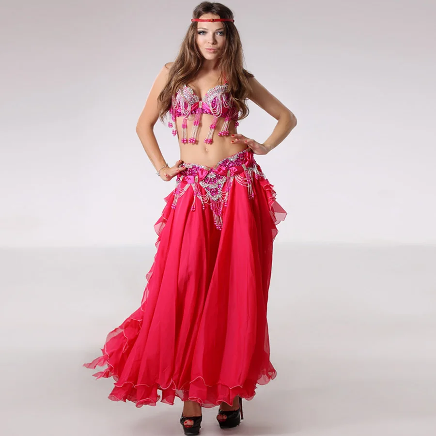 Belly Dance Clothing Oriental Dance Professional 3-piece Outfit Bra, Belt & Skirt Women Bellydance Costume