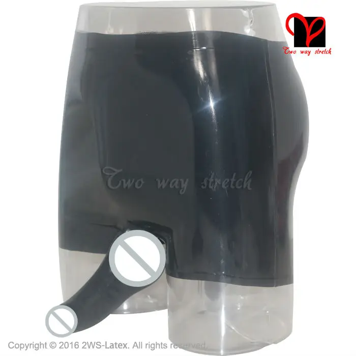 Black anal Condom cock ball Penis Sheath Sexy Latex underwear Hotpants Rubber Boxer Shorts Bermuda Panty boyshorts KZ-001