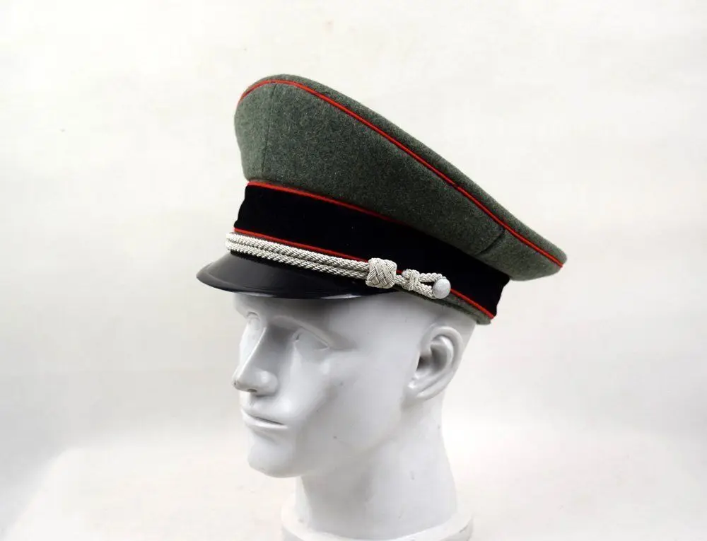 WW2 GERMAN ELITE OFFICER BRIMMED HAT CAP COLLECTIBLES WOOLEN SILVER CHIN CORD -SIZE 57 58 59 60 cm