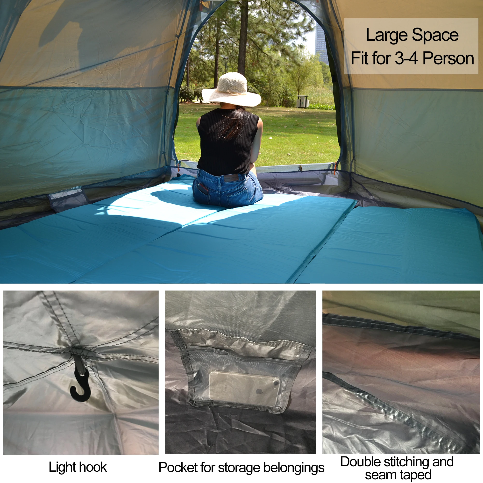 Desert & Fox 3-4 osobowy automatyczny namiot kopułowy, łatwa natychmiastowa konfiguracja Protable Camping Pop-Up 4 sezony plecak rodzinny namiot