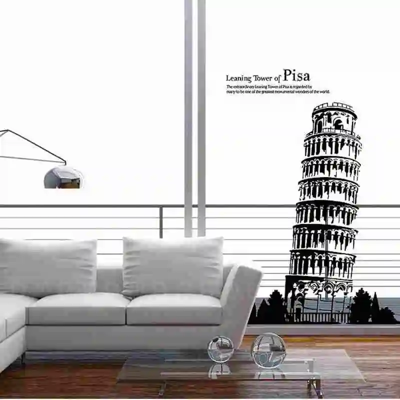 

Tower of Pisa City Decal Wall Sticker Vinyl Stickers Decor Mural Art Living Room Home Decoration Landmark Skyline Wall Decal