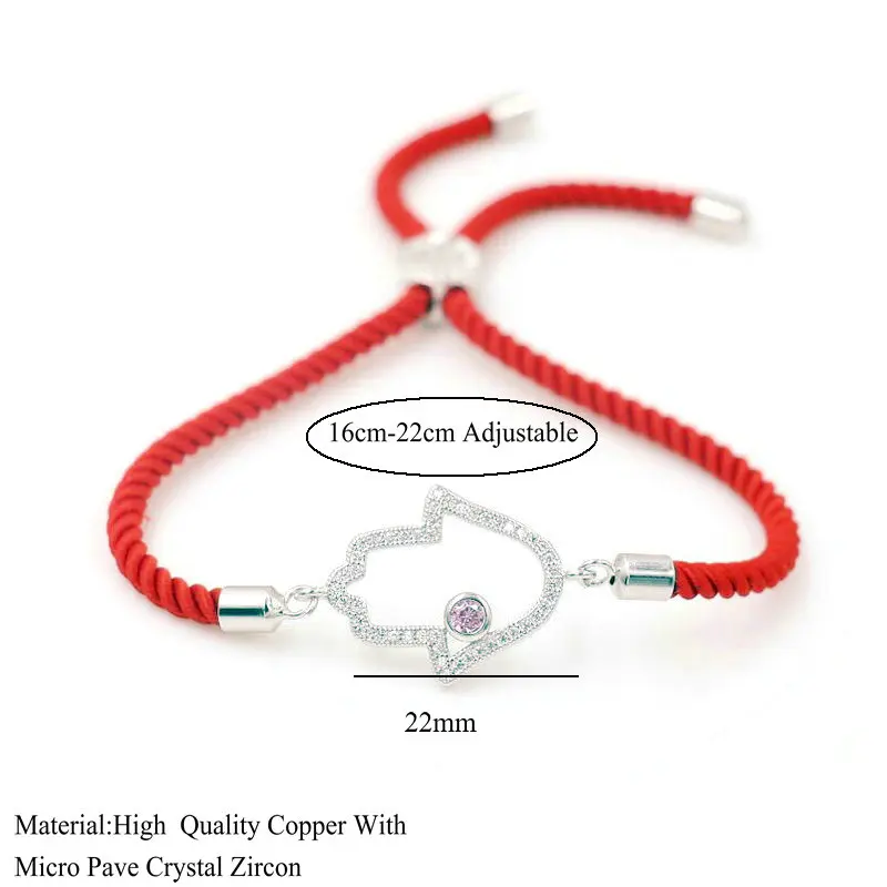 BPPCCR Women Silver Color Micro Inlay CZ Fatima Crystal Bracelet For Couples Red Thread Rope Lucky Bracelets Jewelry Lovers Gift