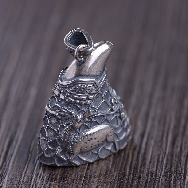 

100%S925 silver restoring ancient ways the process man dumb light rich flower pendant Thai silver bell sautoir wholesale