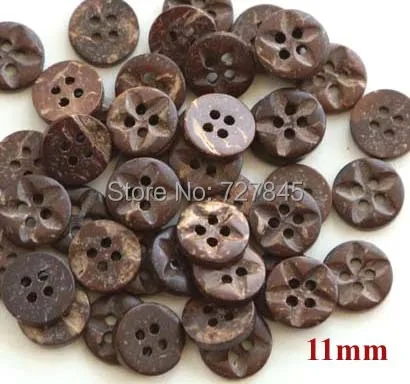 

50pcs/lot 11mm Round natural coconut buttons, 4-Holes button for craft, Garment accessories (ss-k1194-132)