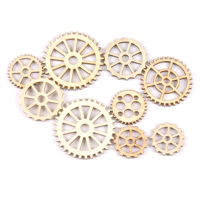 20 pz mix wheel gear pattern legno naturale Scrapbooking Craft per abbellimenti fatti a mano fai da te artigianato Decor 29-49mm MT2183