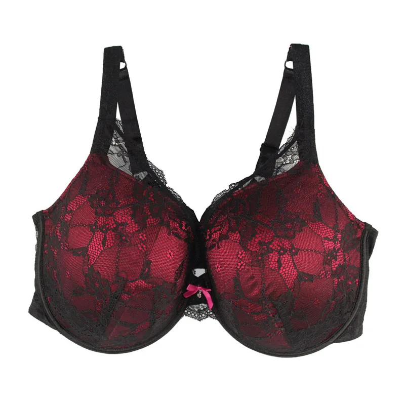 Super duży biustonosz dla kobiet czarny/czerwony kolor Push Up seksowny koronkowy biustonosz pełna miseczka 40C/42DD/44DD/46DD miseczka wysokiej jakości