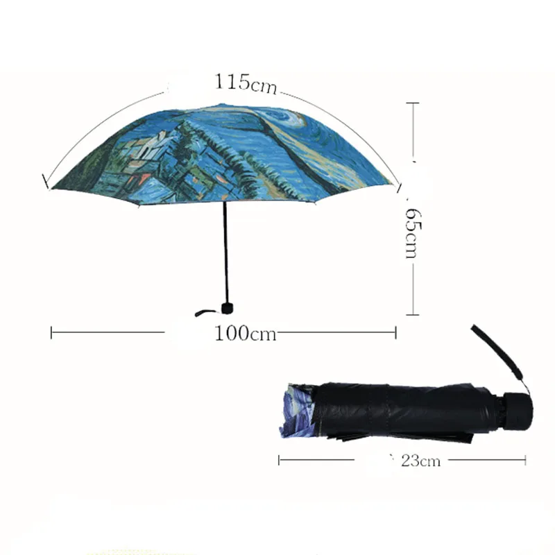 Van Gogh Oil Painting Umbrella Women Creative Starry Sky Arts Parasol Female Outdoor Travel Sun Umbrellas Girl Rain Umbrellas