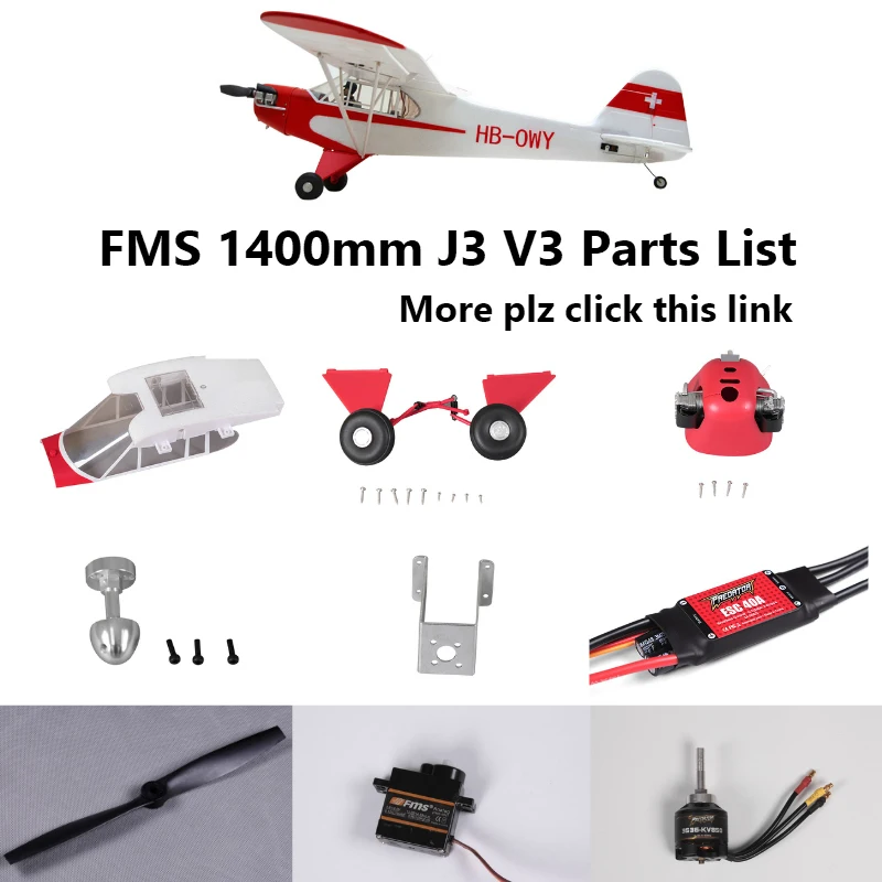 FMS 1400mm J3 Cub Piper V3 Parts List Propeller Cowl Motor Shaft Mount Board Landing Gear ESC RC Airplane Model Plane Aircraft