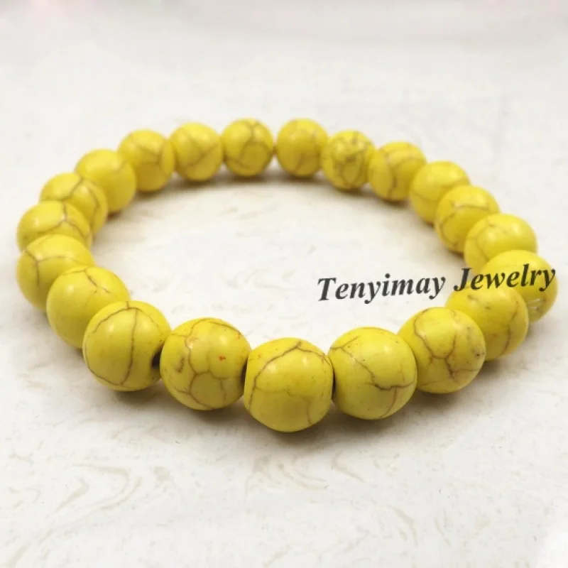 

Fashion Gift Promotion 10mm Yellow Turquoises Bracelets 12pcs/Lot Free Shipping