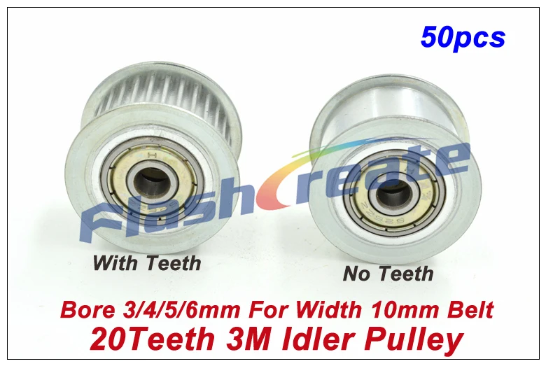 

50pcs 20 Teeth 3M Idler Pulley Passive Pulley Bore 3/4/5/6mm For Width 10mm 3M Timing Belt 3M Tension Pulley With Bearing