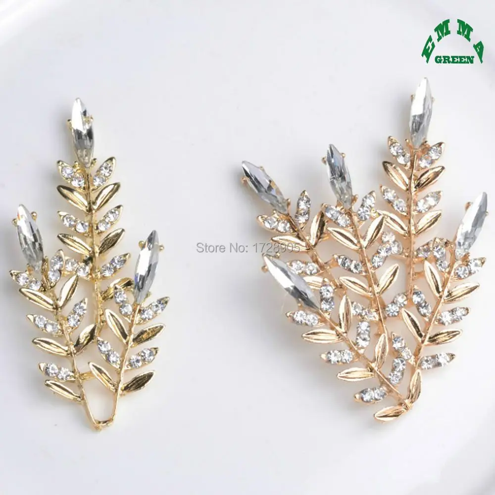 Marquise Crystal Leaf Antique Gold Color Button Embellishments Finding 5 pcs Beautiful Bridal Wedding Hair Accessories