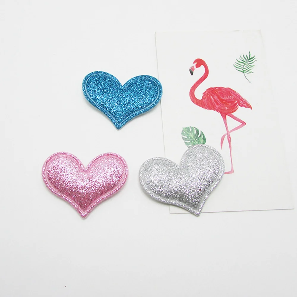 100pcs/lot  sew on Glitter felt patches for clothes 3.2x3.8cm heart Padded Applique shape scrapbooking accessories