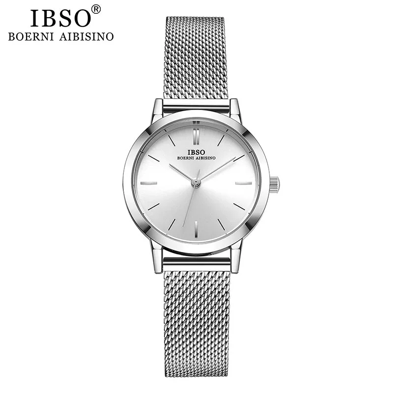 IBSO Women\'s Quartz Watches Fashion Ultra thin Stainless Steel Mesh Strap Quartz Clock Hours Ladies Simple Relogio Masculino