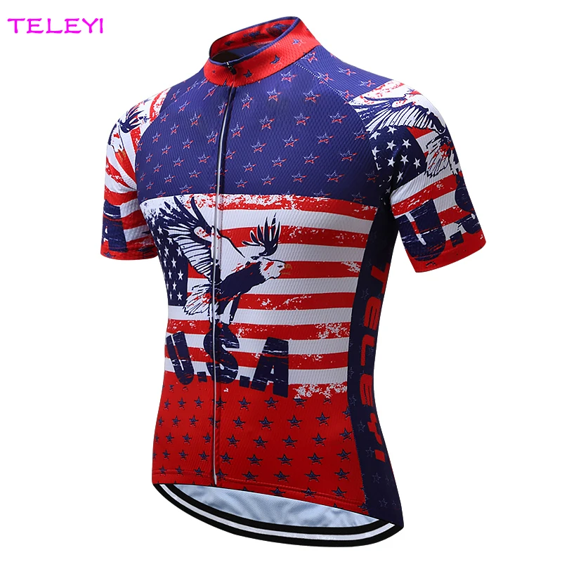 TELEYI USA Men's Bike Shirt Short Sleeve Cycling Jersey Quick Dry S-4XL