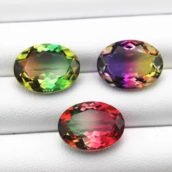 Oval shape top selling composite stone bicolored tourmaline ornamental stones for rings bracelets DIY making faceted jewelry