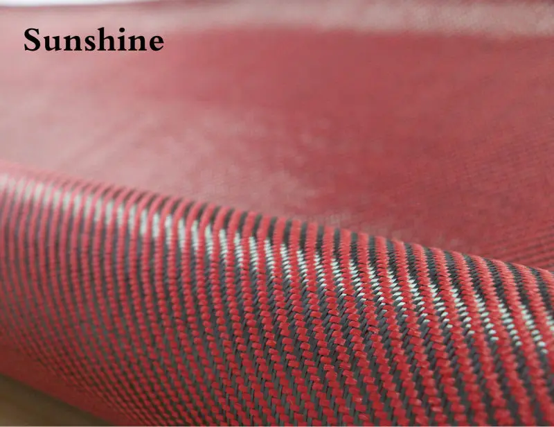 190gsm Red  Twill Carbon Aramid Fiber Hybrid Fabric 3K Carbon Fiber And  Colored Aramid Fiber For Car Parts