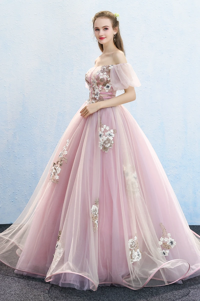 light pink bubble sleeve luxury medieval dress ball gown princess Medieval Renaissance Gown queen Cosplay Victorian Belle ball image 4