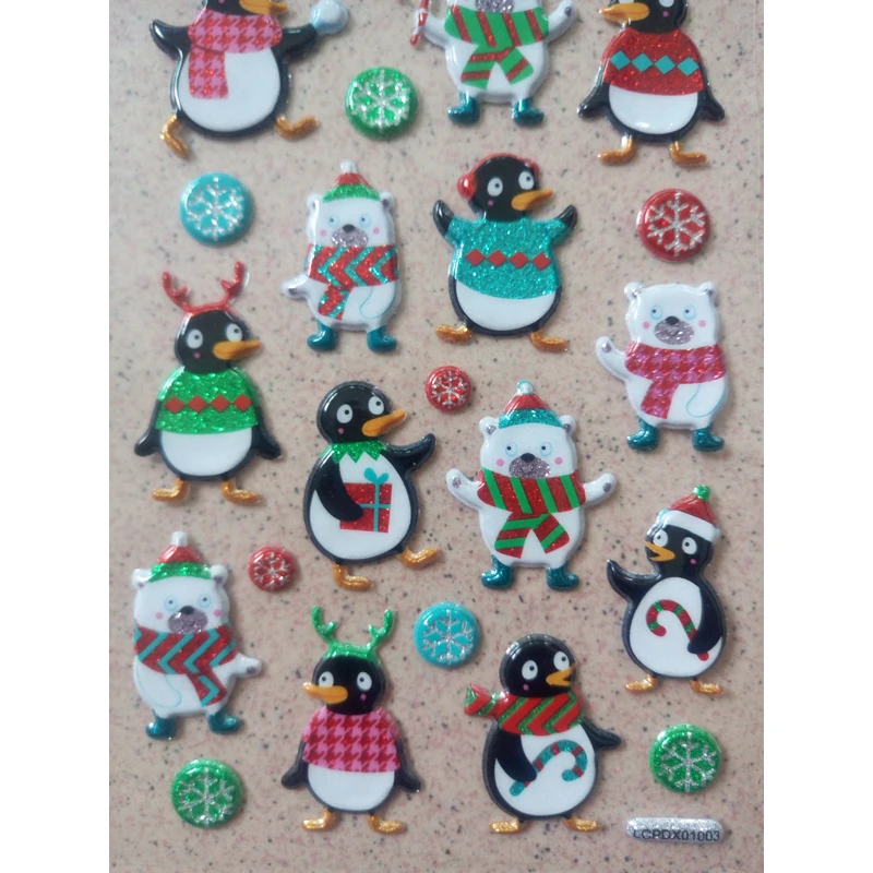 Christmas Theme Sticker Decoration Nobebook Windows Ornament Children Toy Penguin Pattern Snowman Stickers Xmas Gift