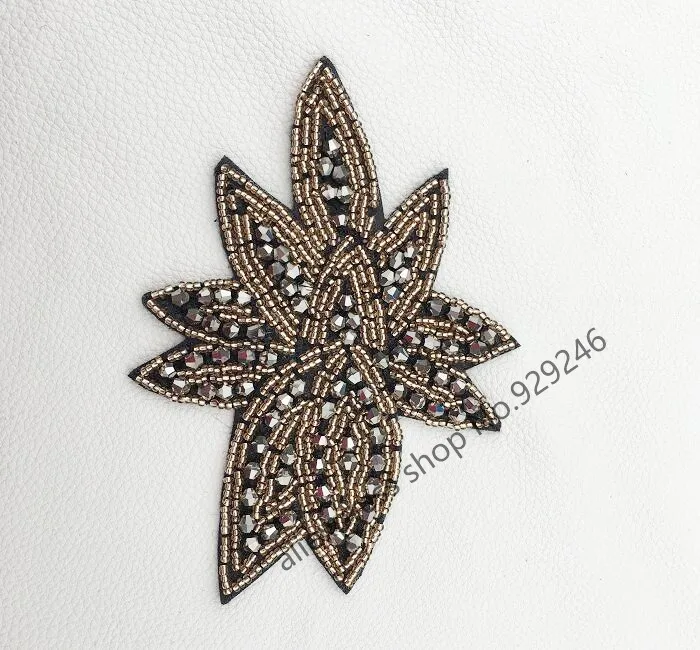 4pcs/lot fashion hand-made beaded flower applique with hunging gun brown beads for coat women dress garment bags hair decoration