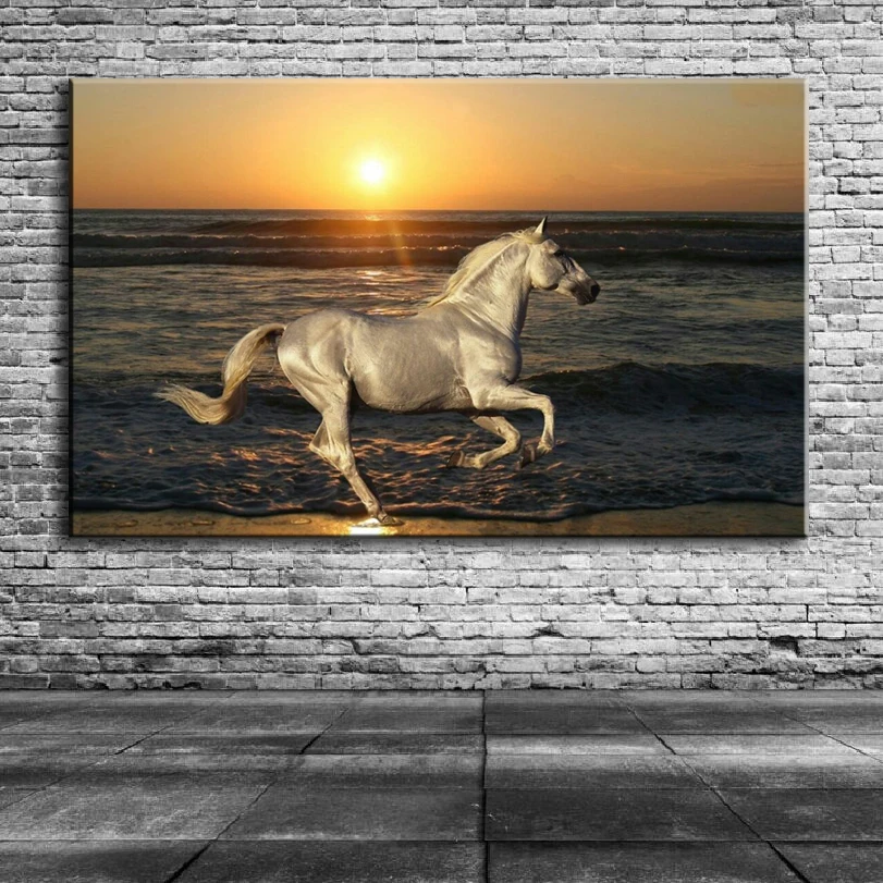 NEW 100% hand-painted  The sunshine on the beach a horse  Oil Painting On Canvas Wall  Art Decoration sitting room 151231168