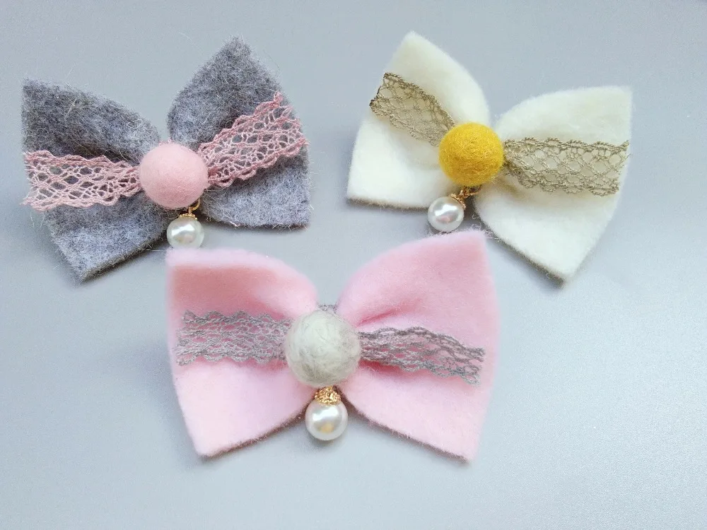 Boutique 15pcs Fashion Cute Felt Hair Bow Hairpins Solid Pom Pom Ball Bowknot Hair Clips Princess Headwear Hair Accessories