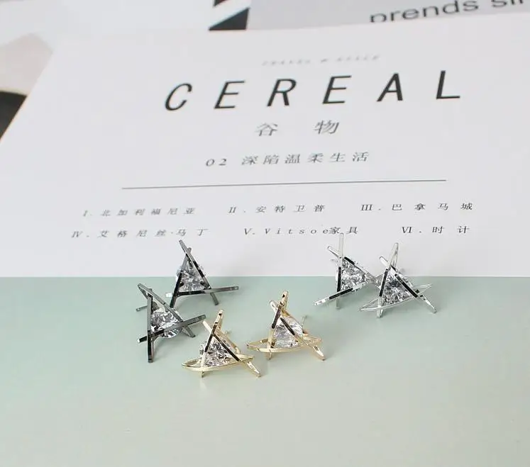 New Fashion Earrings Women Simple Triangle Crystal Rhinestone Ear studs Lady Accessories