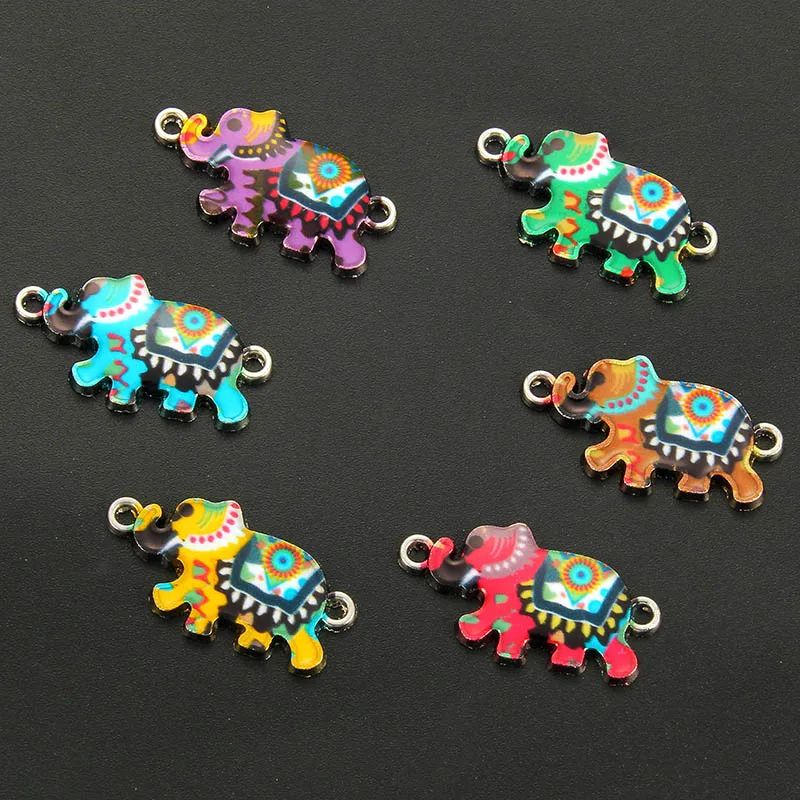 10pcs Enamel Elephant Bracelet Connectors Alloy Charms Jewelry Making Handmade Findings Craft Mix Colors 2.6*1.4cm