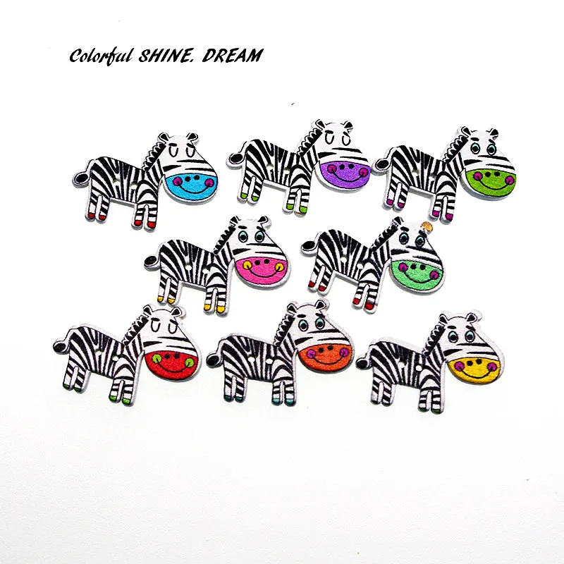 30pcs  Wood Buttons Mixed Color Donkey Cartoons Sewing Button Scrapbooking Embellishments Crafts Decorative 29X27mm