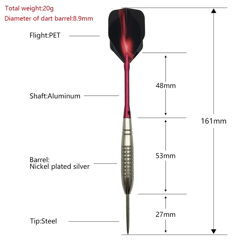 Yernea Professional Darts New 3Pcs Steel Pointed Darts 22g Standard Hard Steel Tip Dart Red  Aluminum Dart Shafts Flight