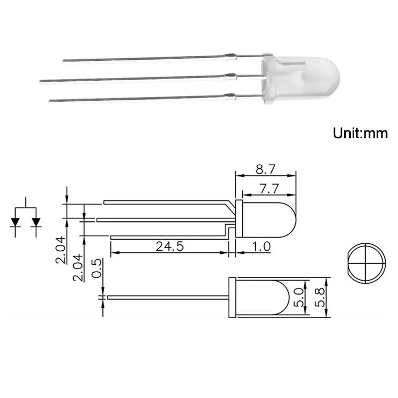 100PCS,  5MM Bicolor RED + TRUE GREEN  DIP LED   Common Cathode   Diffused 20mA, F5 R+G