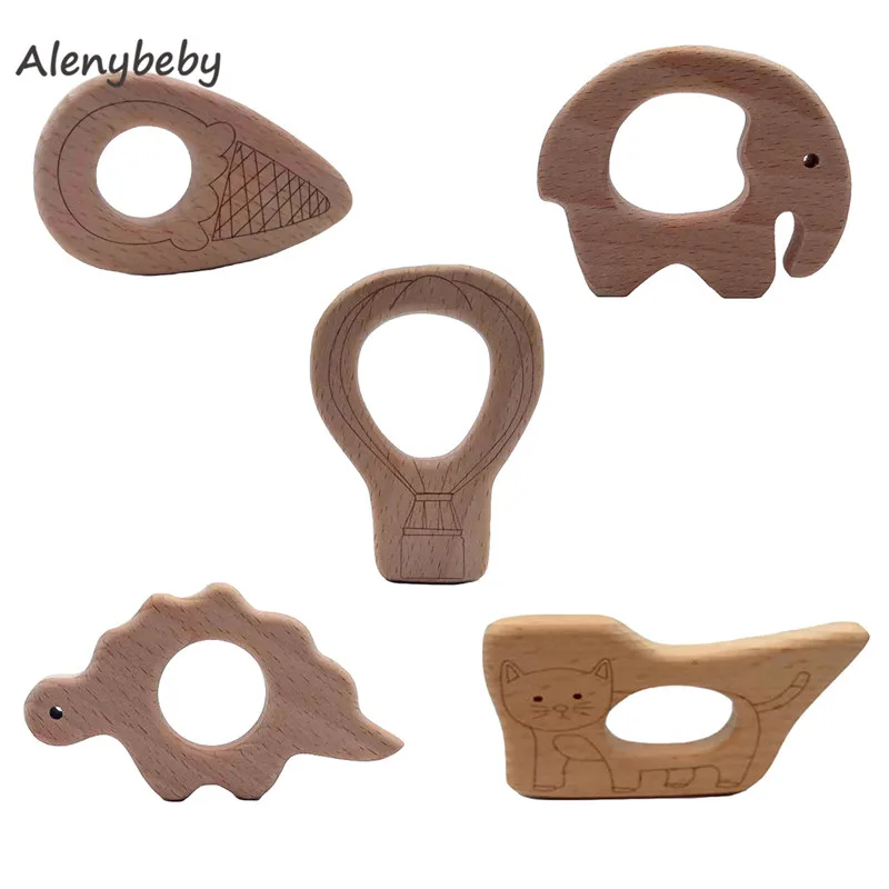 

Wood Teether Cartoon DIY Wood Pendant Teething Toys Food Grade Materials Organic Chew Gift Baby Teethers