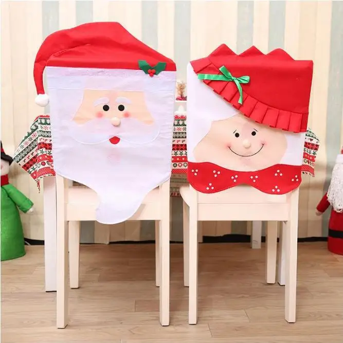 Christmas Mr Mrs Santa Claus Hat Chair Back Cover Table Room Holiday Decoration