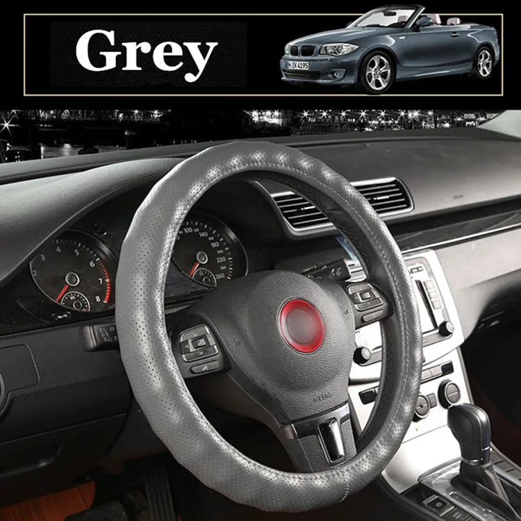 2022 New Genuine Leather Steering Wheel Cover Black Brown Beige Coffee Grey Auto Steering Wheel Covers Car Styling